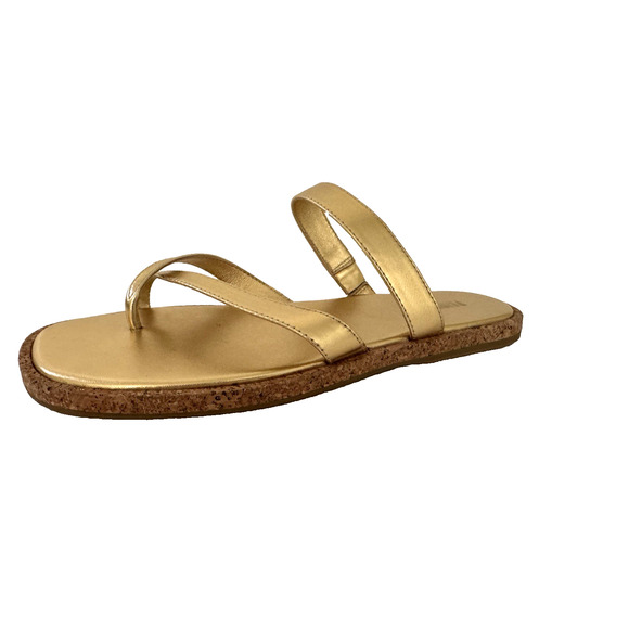 Paige Dianne Flat Sandals 9 Gold Leather Open-Toe Criss-Cross Straps - New $198 - Picture 1 of 7